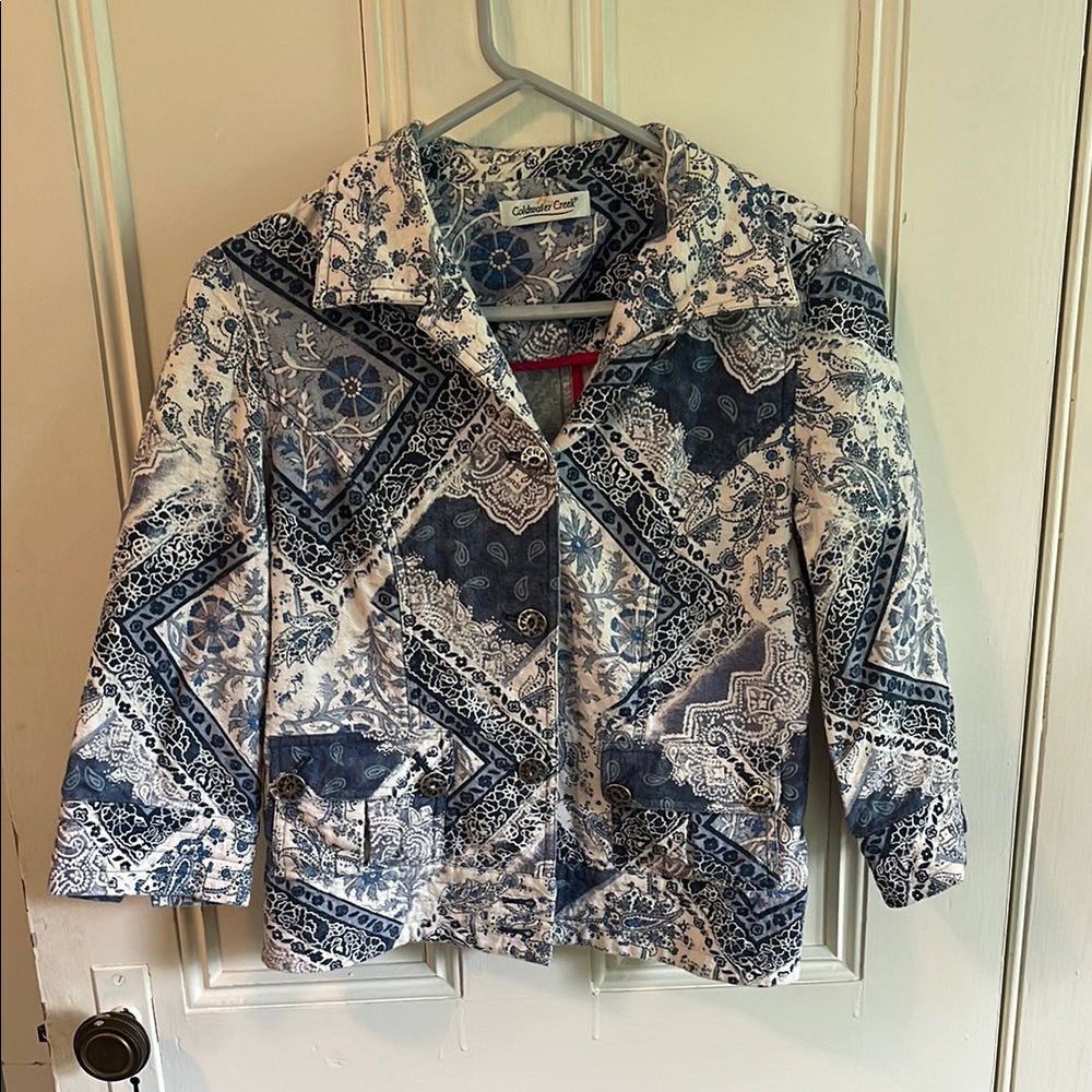 Coldwater Creek Blue and White Floral Jacket